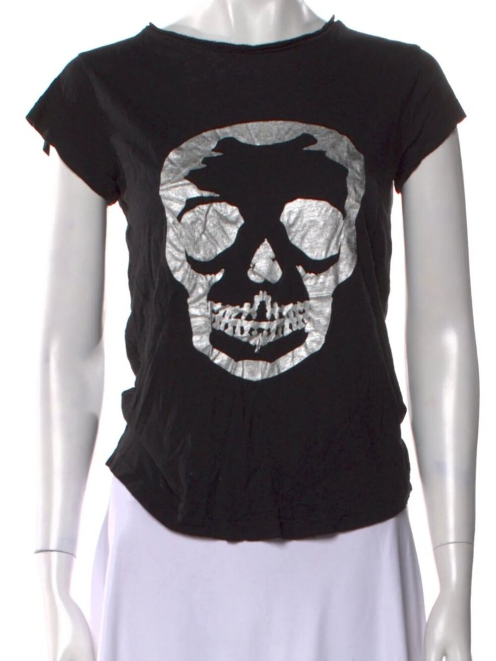 ZADIG & VOLTAIRE Foil Skull Black T-Shirt Cotton Modal size XS